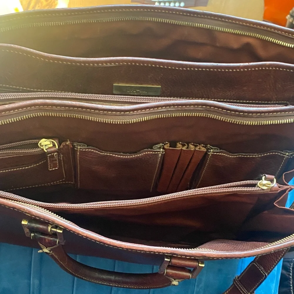 Leather Briefcase in Brown with Brass Accents